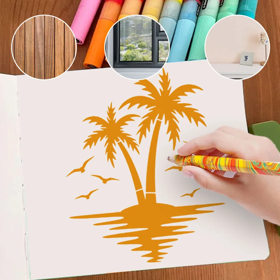 Palm Tree Stencil Set - Reusable Tropical Beach Painting Template