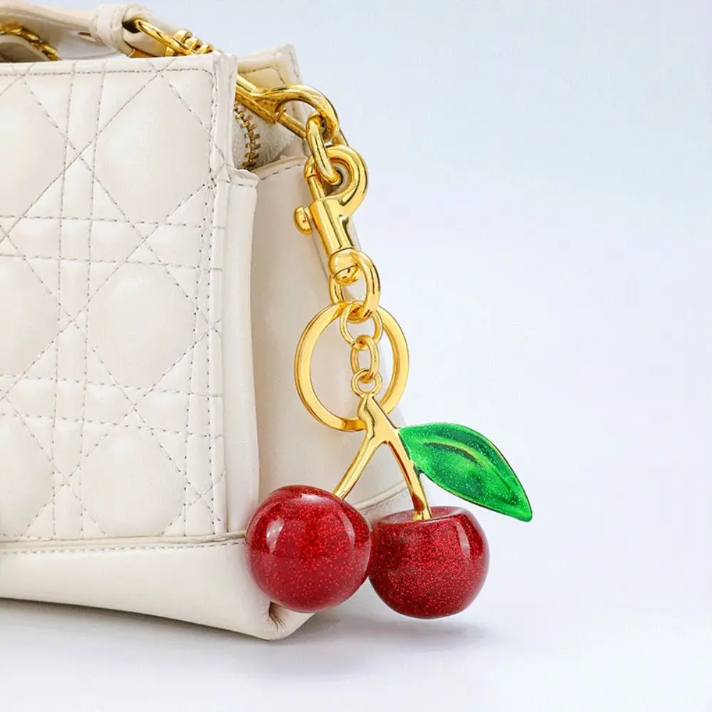 Creative Red Cherry Keychain Exquisite Sweet Fruit Bag Charms Jewelry Accessories Ornaments Car Key Ring Hanging