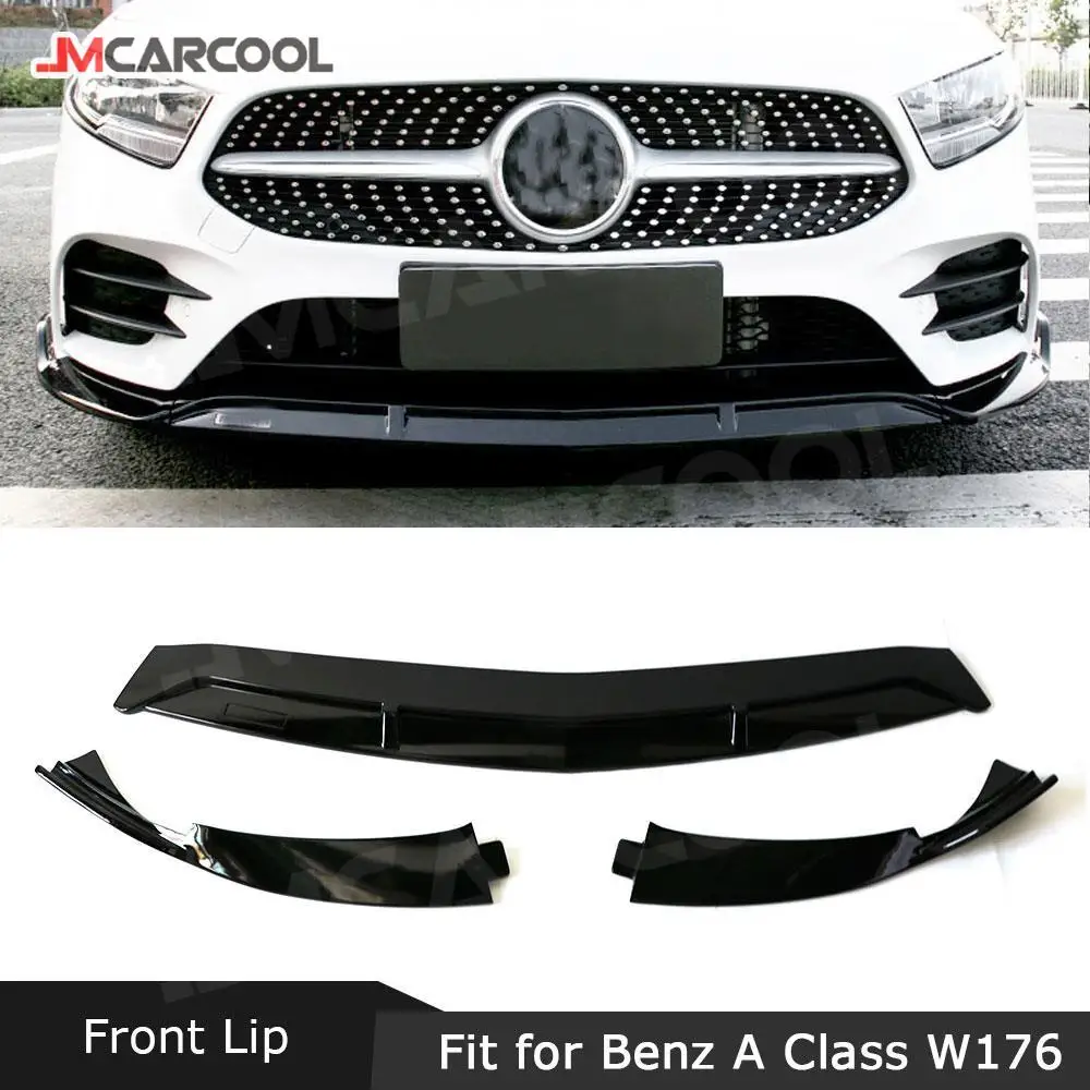 

3PCS ABS Gloss Black Front Lip Spoiler Splitters for Mercedes Benz A Class W176 Sport Bumper 2019 Head Bumper Chin Guard