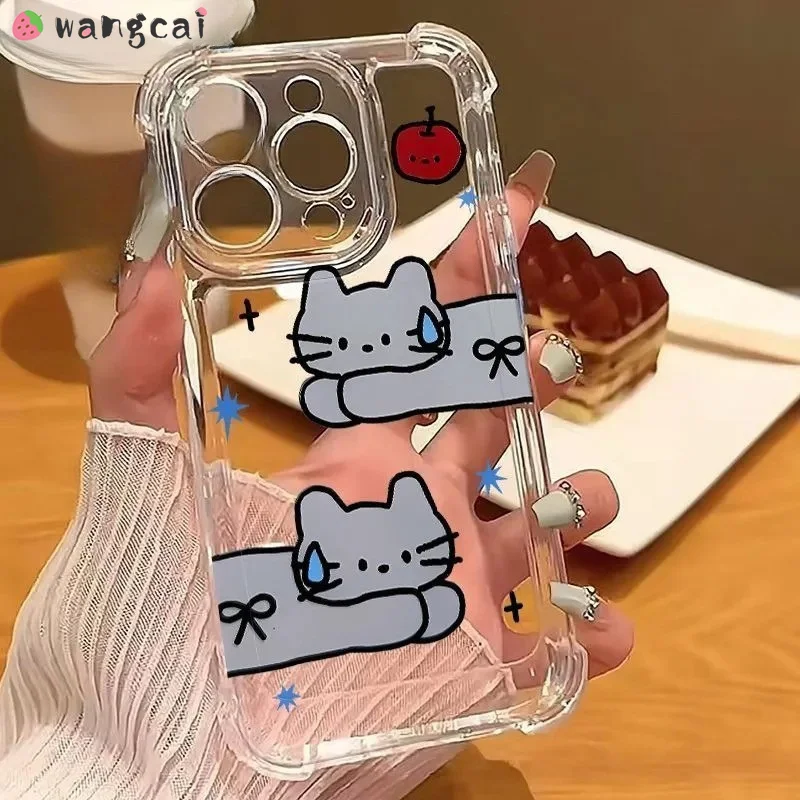 Cartoon Cat Phone Case For Samsung Galaxy A40 A36 A35 A34 A33 A32 A31 A30S A27 A26 A25 A24 A23 A22 A21S A20 Soft Clear Casing