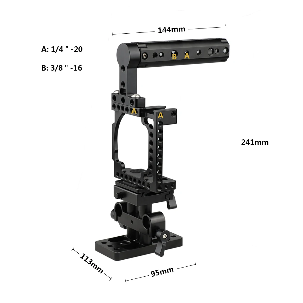 KAYULIN Camera Cage With Handle & QR Baseplate Pack & Cold Shoe Quick Release for Sony A6600 A6500 A6400 A6300 A6000