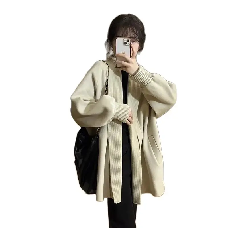 

Autumn Winter Cardigan Coat Women 2025 New Fashion Loose Leisure Knitted Sweater Vintage V-Neck Black Apricot Outerwear Female