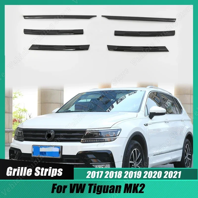 6Pcs Car Front Bumper Mesh Center Grille Grill Moulding Strips Cover Trim For VW Tiguan MK2 2017 2018 2019 2020 2021 Body Kits