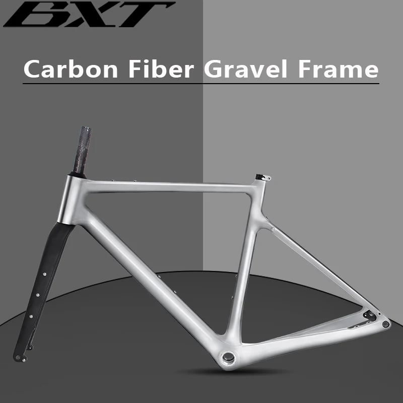 

New Carbon Fiber Gravel Bike Frame Disc Brake Bicycle Frame Thru Axle Carbon Road Frame fork black color