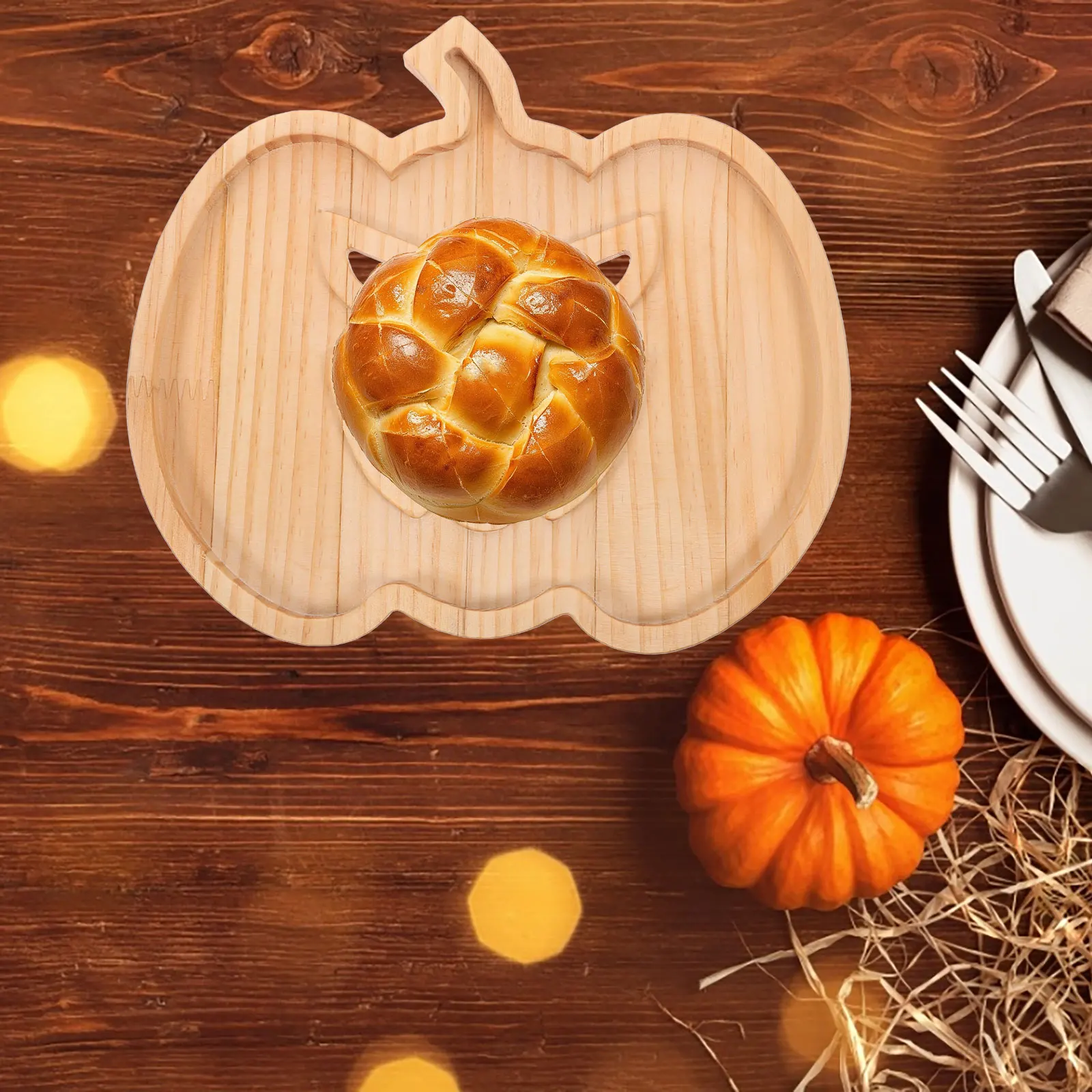 

Halloween Pumpkin Snack Tray Wood Serving Plate Fruit Bread Dessert Display Kitchen Supplies Halloween Serving Platter Tray