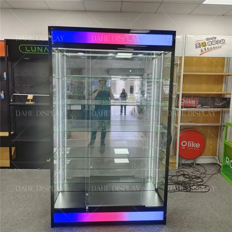

Lockable aluminum frame glass display cabinet multi-purpose glass cabinet showcase retail glass display case with lighting