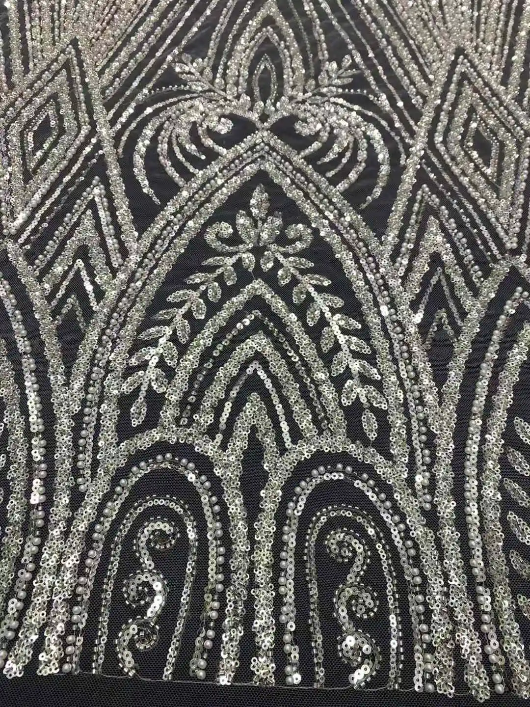 Brown Beaded Sequins Lace Fabric Latest African Lace Fabric 2025 High Quality Wedding Party Dress Material For Chic Dress Sewing