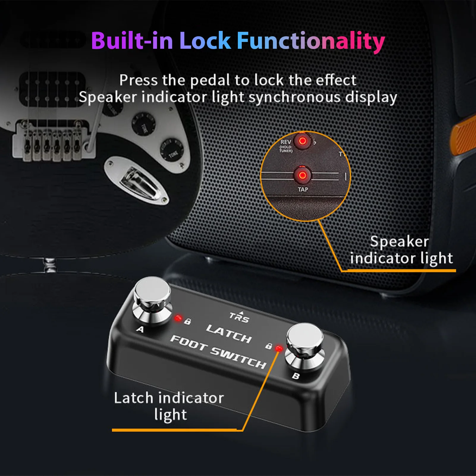 2 Pedal Pengontrol Efek Pedal Sakelar Kaki Fungsi Penguncian Sakelar Kaki Saluran B Lampu Indikator LED Input Stereo 6.35Mm