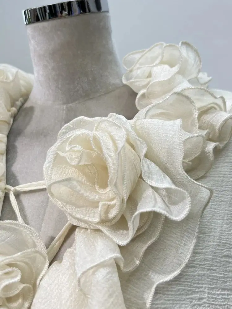 Nowe Modne Luźne Sukienki Wakacyjne z Kwiatami 3D dla Kobiet, Długi Rękaw, Patchwork, Falbany, Marszczenia