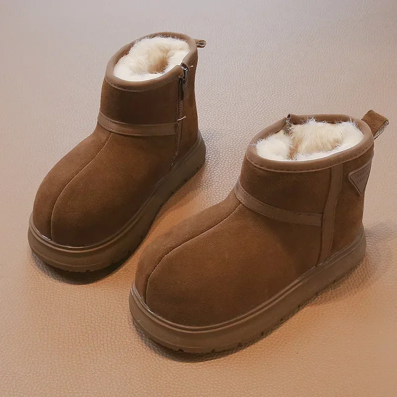 2024 Winter Children Snow Boots Girl Boy Furry Suede Water Proof Outdoor Fashion Child Casual Shoe Non-slip Warm Plush Kids Boot