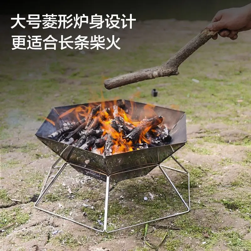 Portable Wood Stove Brazier Camping Fire Wood Heater Folding Hike Barbecue BBQ Grill Stand Outdoor Camping