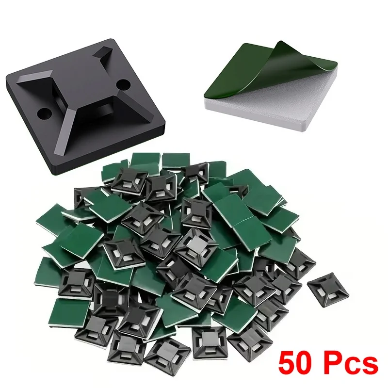 100pcs Self Adhesive Nylon Cable Tie Holder Zip Tie Fixed Seat Plastic USB Cable Clips Strong Adhesive Tie Mount Cable Organizer