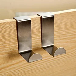 2PCS Multifunctional Door Hook Stainless Steel Hook Kitchen Cabinet Clothes Household Hanger Towel Door Hook Key Holder Wall