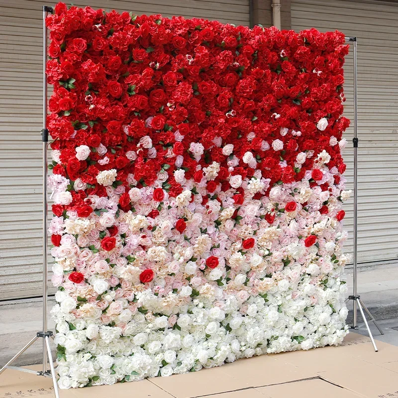 3D Roll Up Silk Rose Flower Panels Artificial Flowers Wall for Wedding Party Baby Shower Backdrop Hair Salon Wall Decor