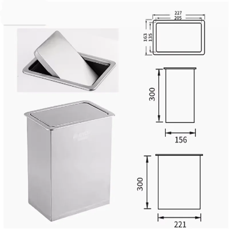 Stainless steel countertop trash can, wash basin, decorative cover, waste paper outlet, embedded circular swing cover, kitchen