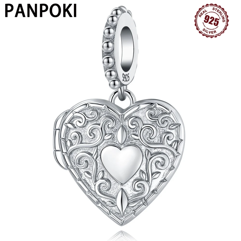 PANPOKI 925 Sterling Silver Vintage Carved Love Box Original Pendants Bracelet Charms Jewelry Party Beads DIY Trendy Gifts