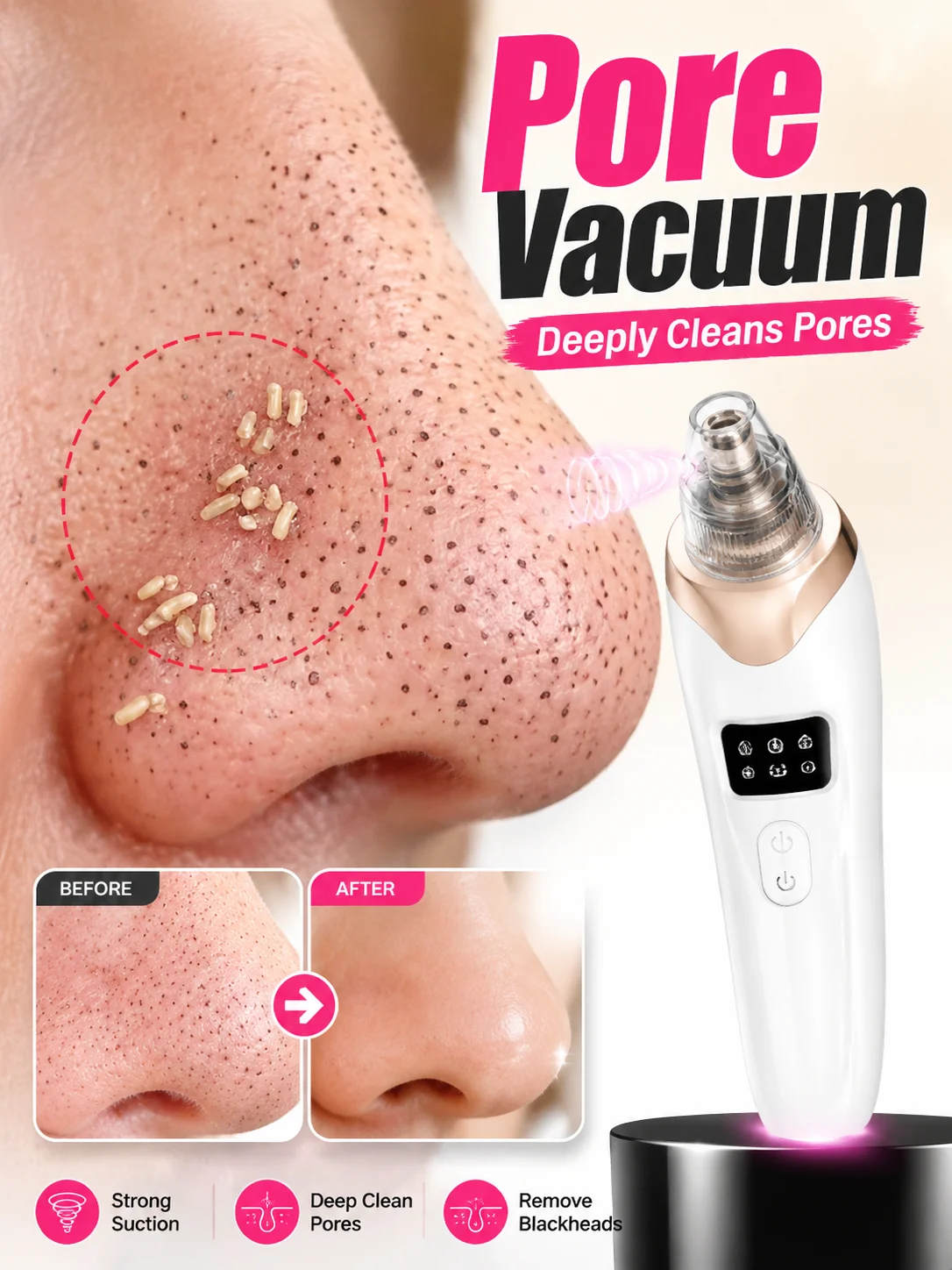 Pore Vacuum Blackhead Remover for Removing Blackheads, Electric Facial Pore Cleansing Suction Device