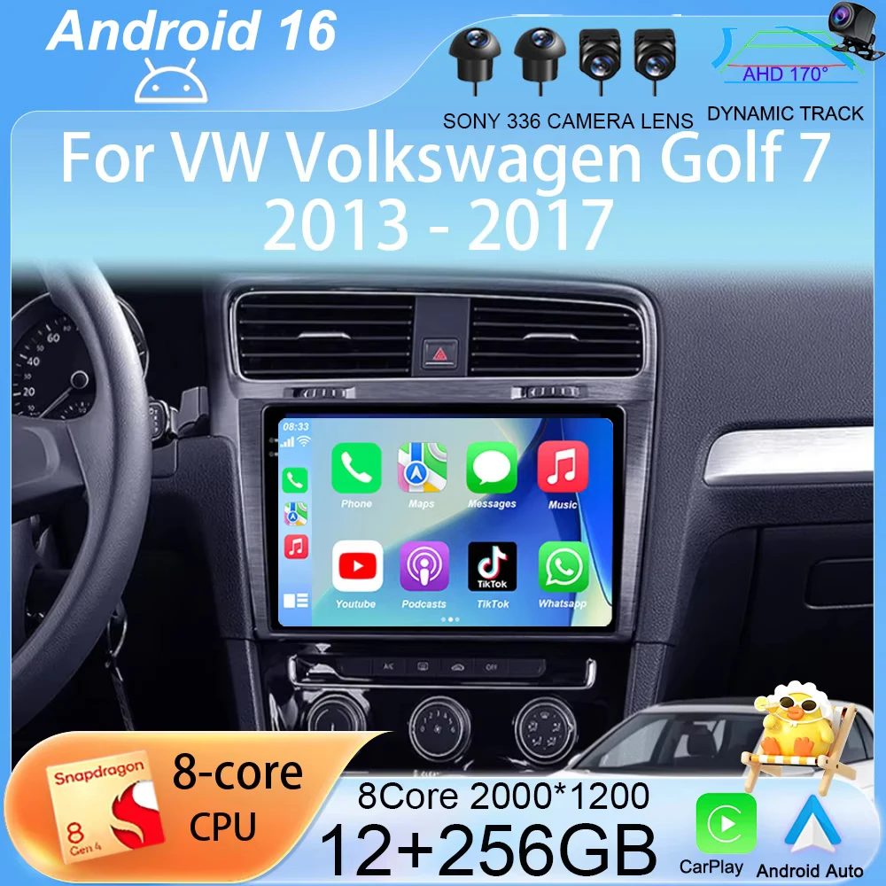 

Автомагнитола Android 16 2DIN для VW Volkswagen Golf 7 2013-2017, мультимедийная система с беспроводным CarPlay, автозвук, навигация