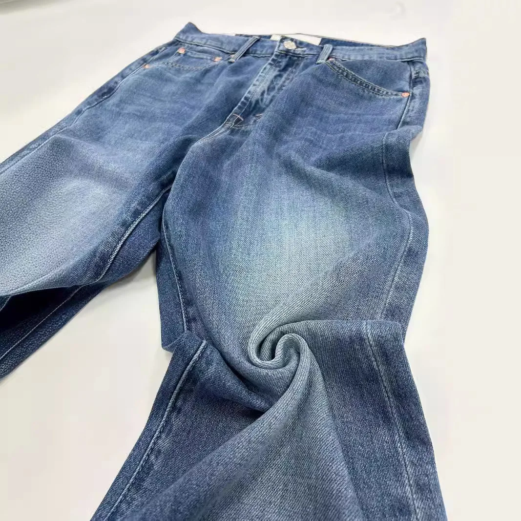 Jeans Tencel pour femmes, pantalon en denim à jambe large et droite