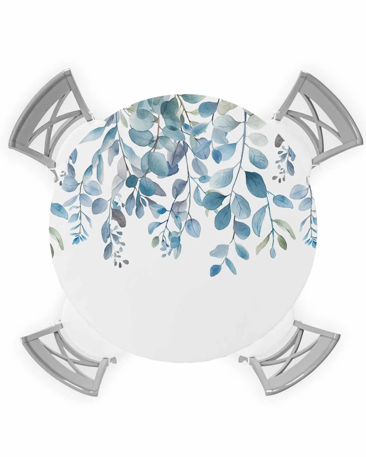 Blue Leaved Eucalyptus Leaf Plant Round Elastic Edged Table Cover Protector Cloth Waterproof Fitted Tablecloth