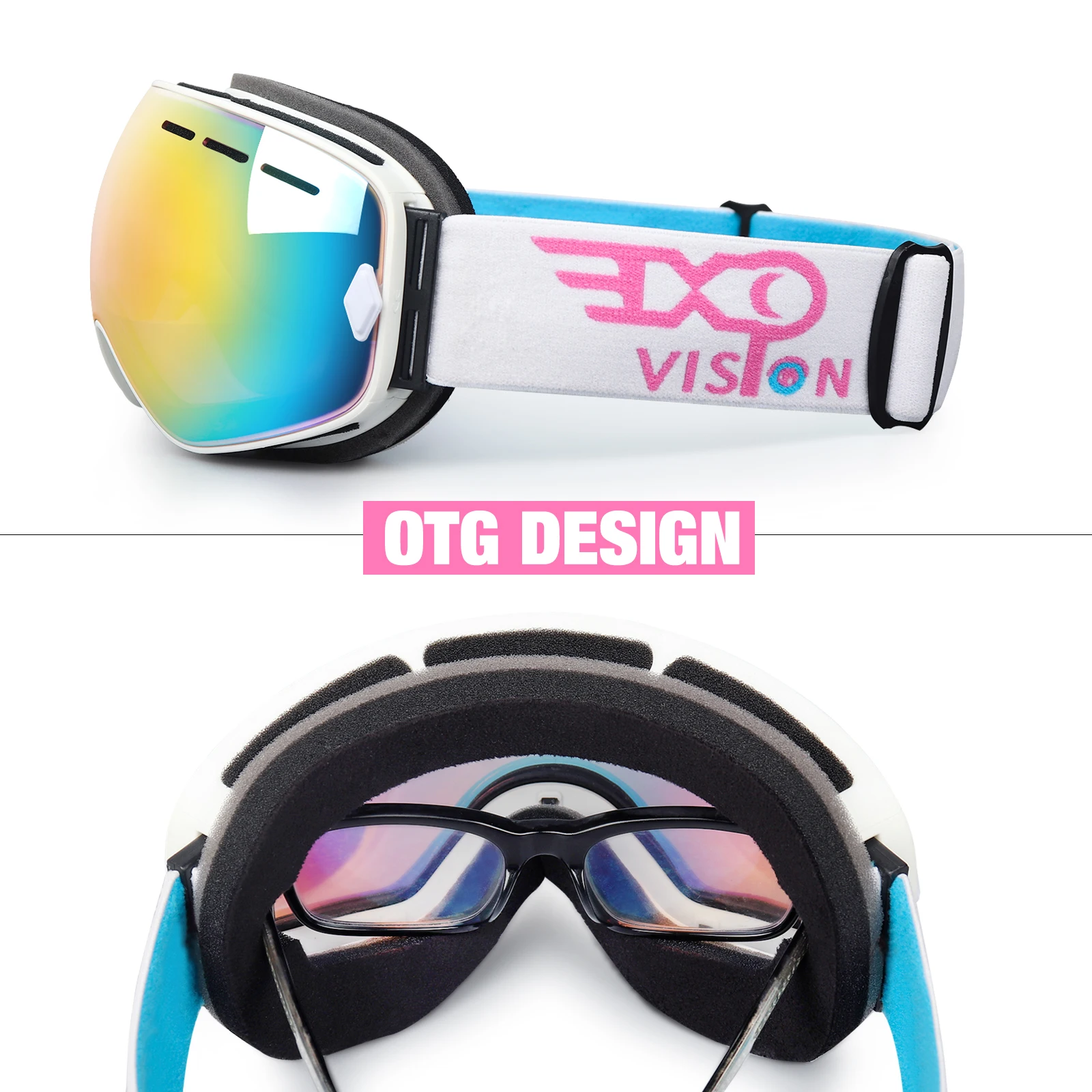 Ski Goggles for Men and Women, Double Layers Lens, Anti Fog OTG, Winter Sports Snow Goggles for Skiing and Snowboarding