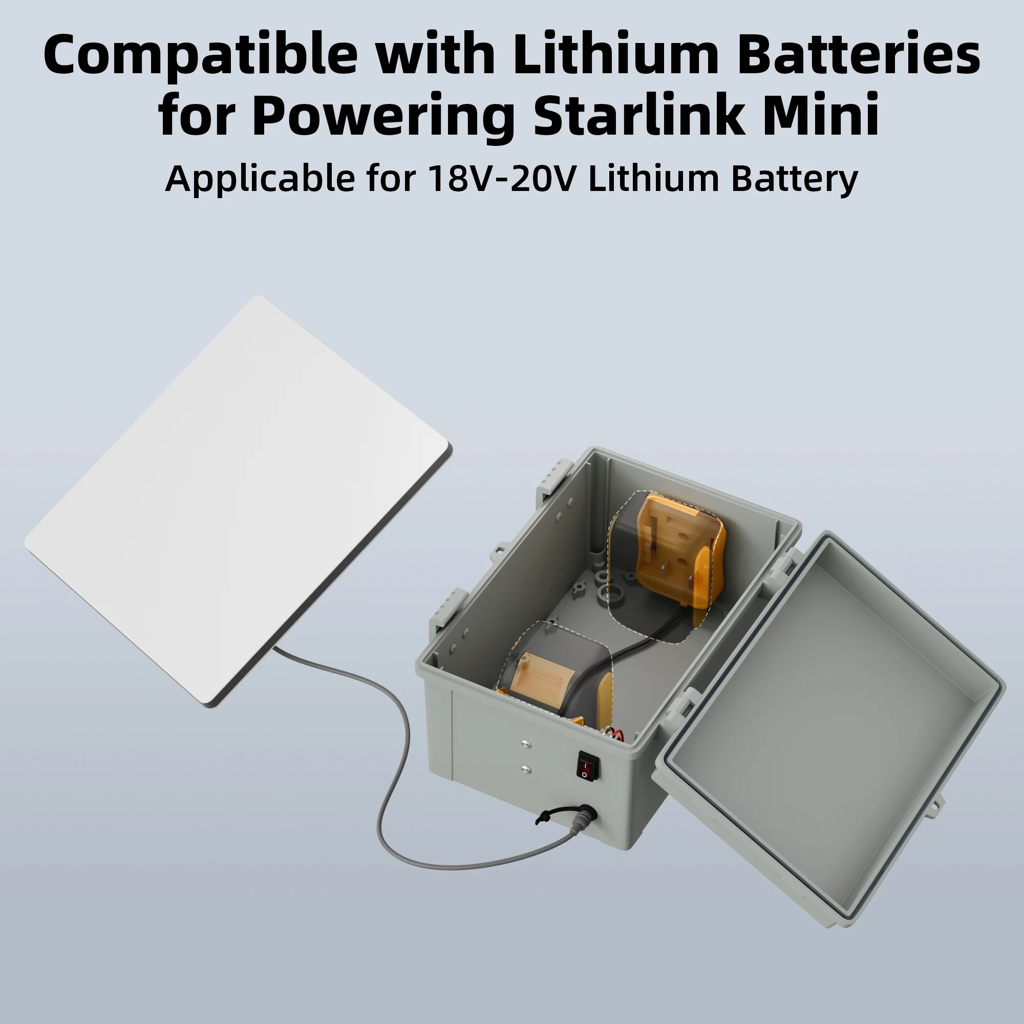 

Starlink Mini Dual Mil.Waukee / De.Walt Чехол-адаптер для аккумуляторной батареи 18 В-20 В с розеткой постоянного тока и водонепроницаемой коробкой управления переключателем