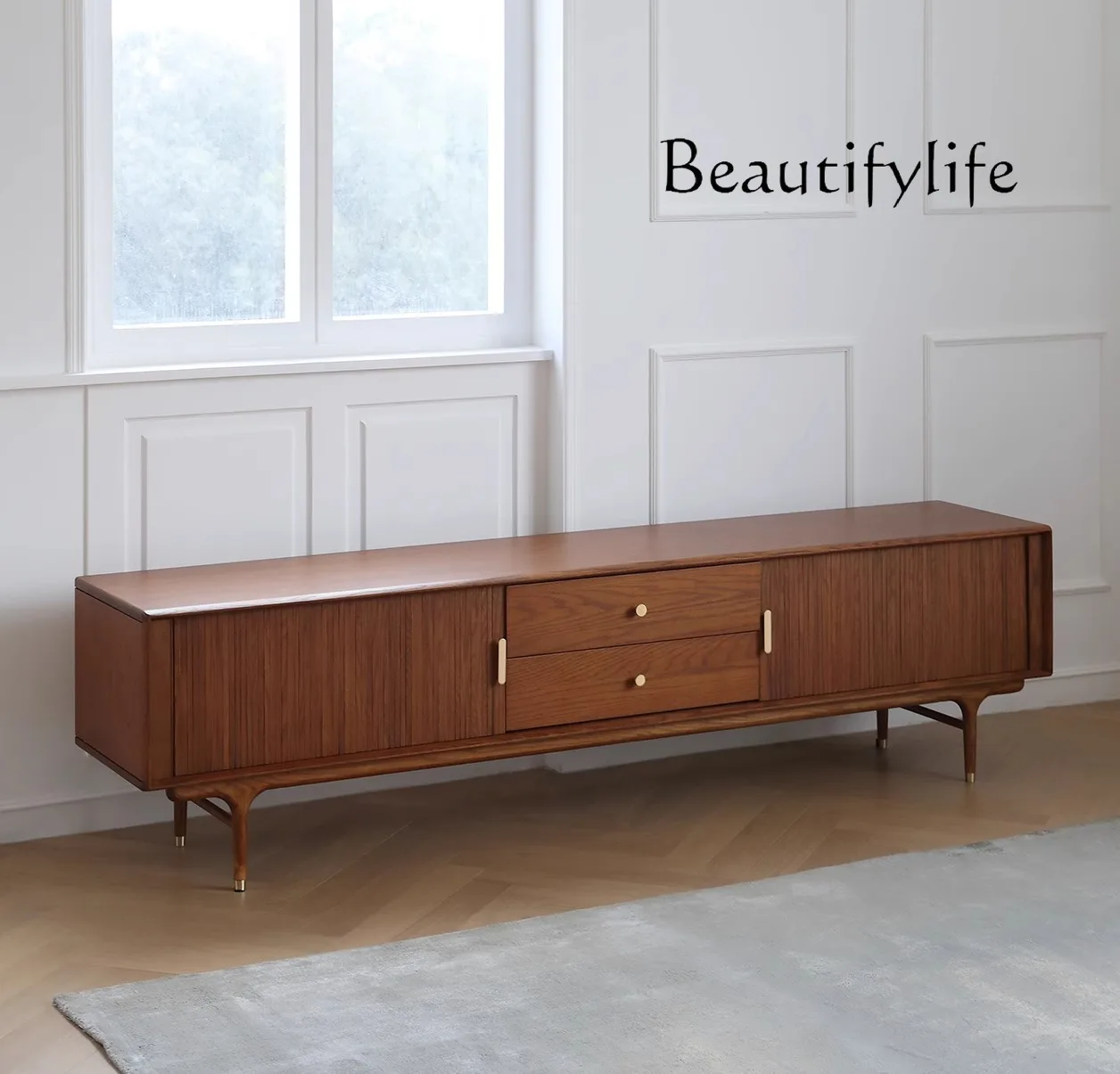 خزانة تلفزيون من الخشب الصلب على الطراز الشمالي خزانة تلفزيون من خشب البلوط الأحمر #3