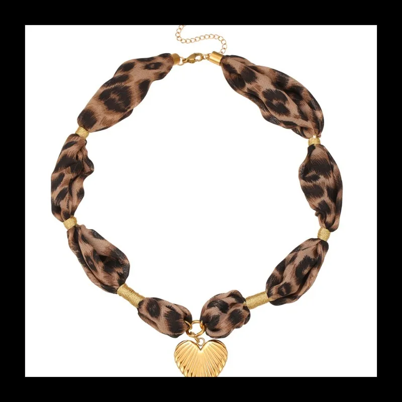 مثير ليوبارد طباعة وشاح حريري الحب قلادة قلادة من الفولاذ المقاوم للصدأ لا تتلاشى تصميم تحسس سلسلة الترقوة بالجملة #5