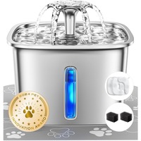 95oz/2.8L Stainless Steel Cat Water Fountain Automatic Pet Dog Water Dispenser with Filters & Silicone Mat for Christmas