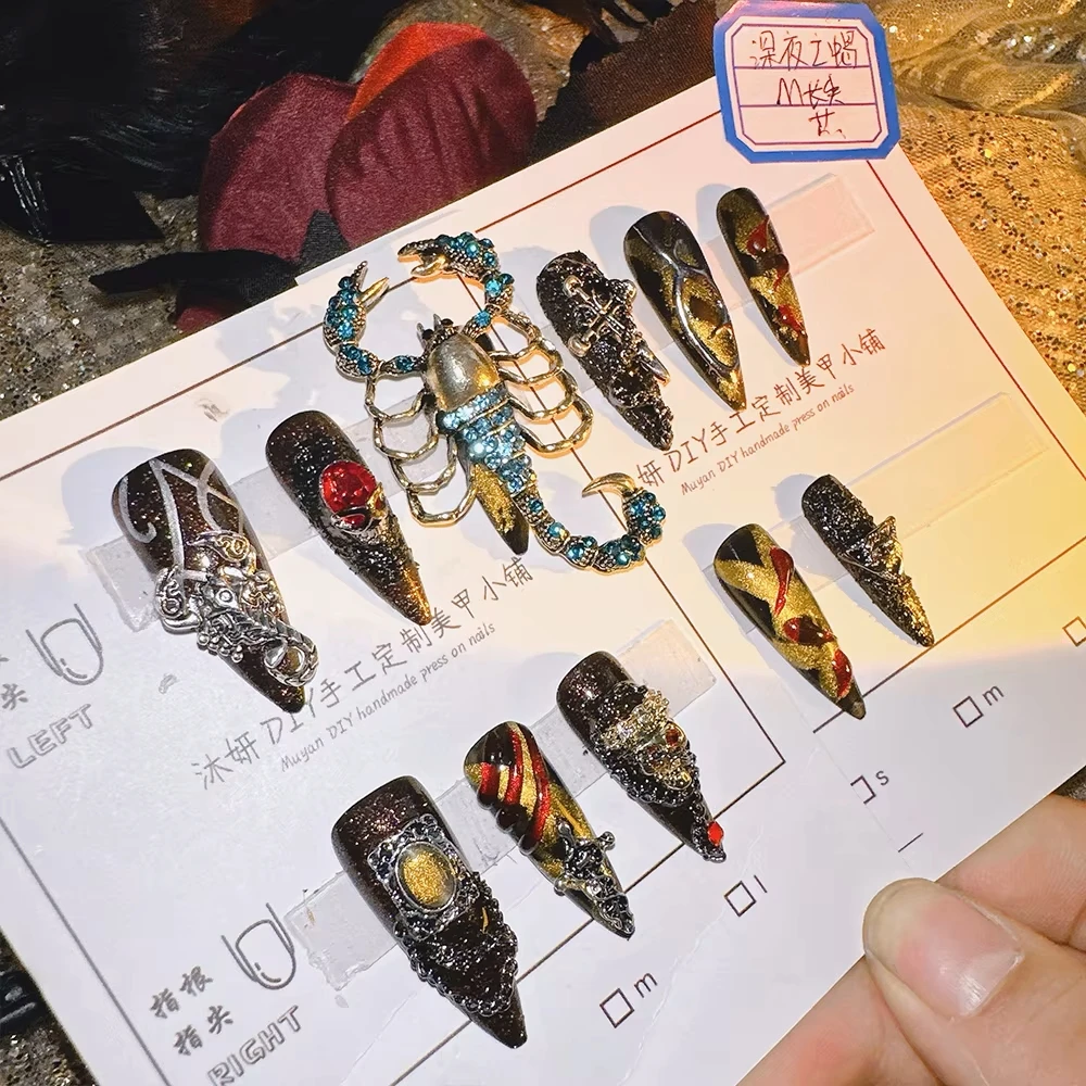 10Pcs High Quality Handmade Press on Nails Magic Dragon Heavy Industries' Game of Thrones: Gothic Dark, Small, and Spicy Girl