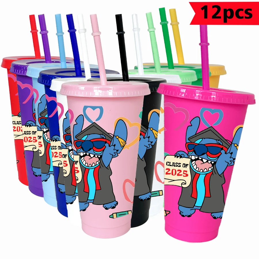 

12 шт./упак. Disney Stitch Love 26 унций цветной пластиковый стакан для дня рождения, питьевая посуда, кружка для сока, кофе