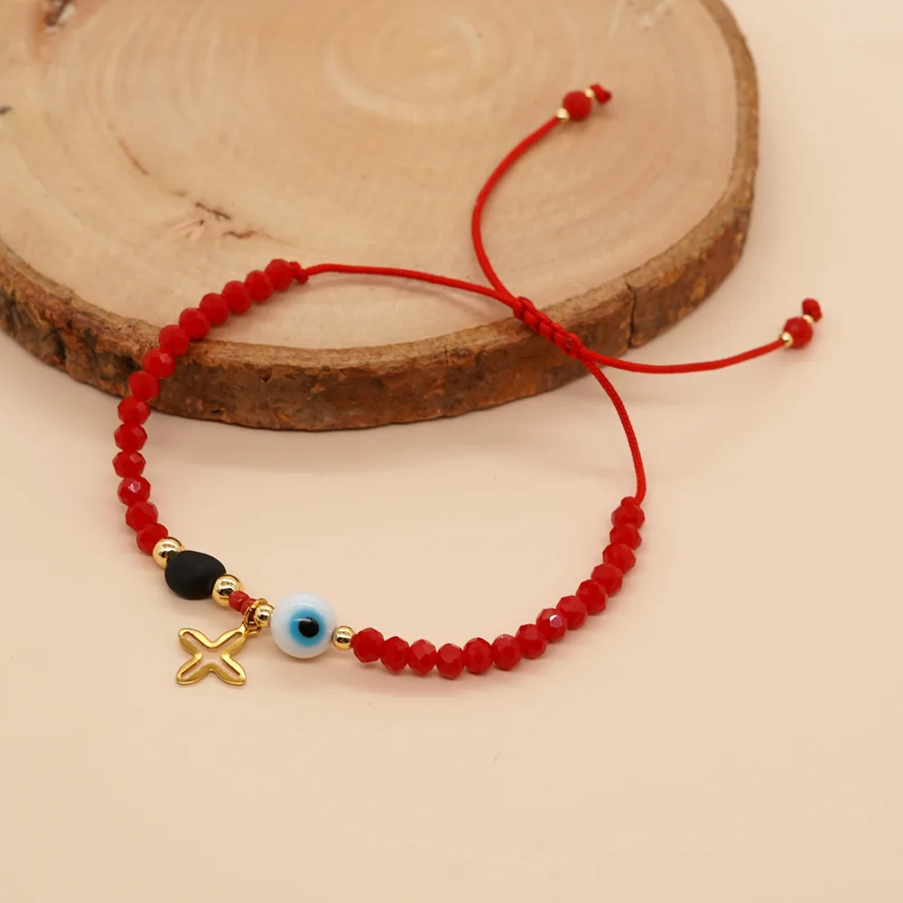 New Cross border Bohemian Style Glass Eyes Crystal Beads Stainless Steel Quadrangle Star Pendant Women's Fashion Bracelet
