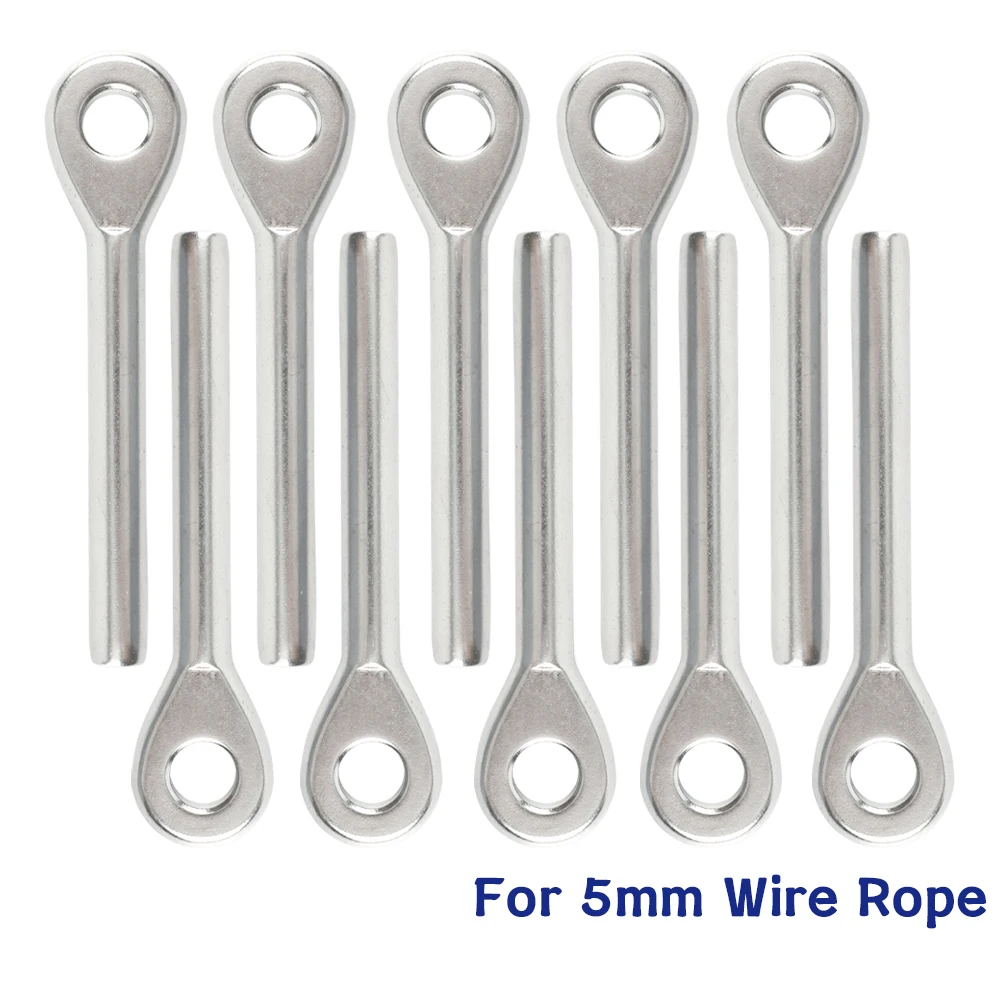 

10pcs 5mm swage Eye Terminal T316 Stainless Steel Wire Rope Fitting For 3/16'' Cable Railing Assemblie Tensioner Marine Hardware