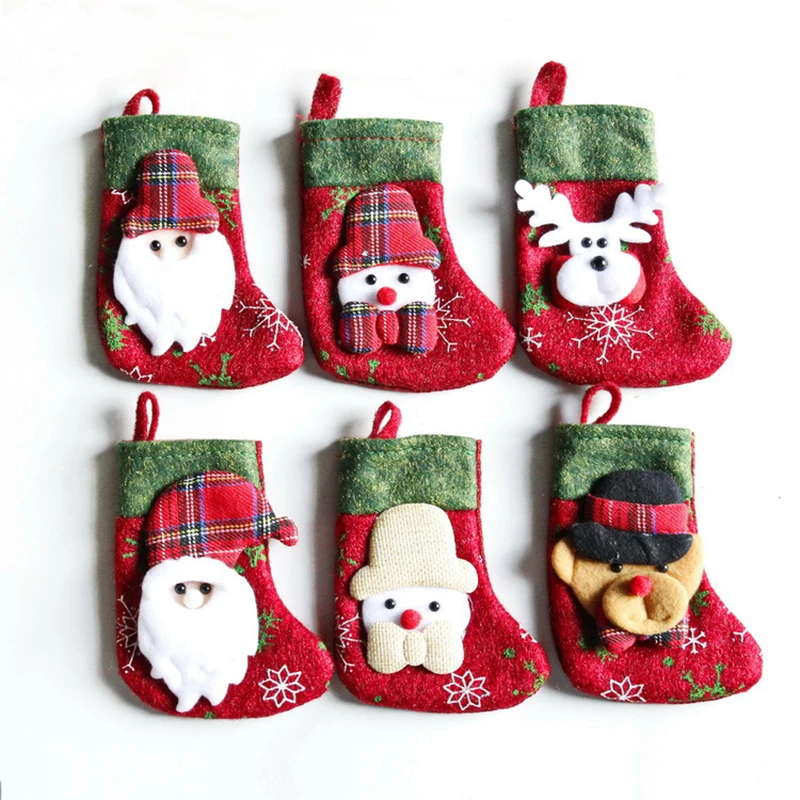 

6Pcs Mini Christmas Stockings Fireplace Hanging Stockings Decorative Stockings with 3D Plush Applique For Home New Year Part