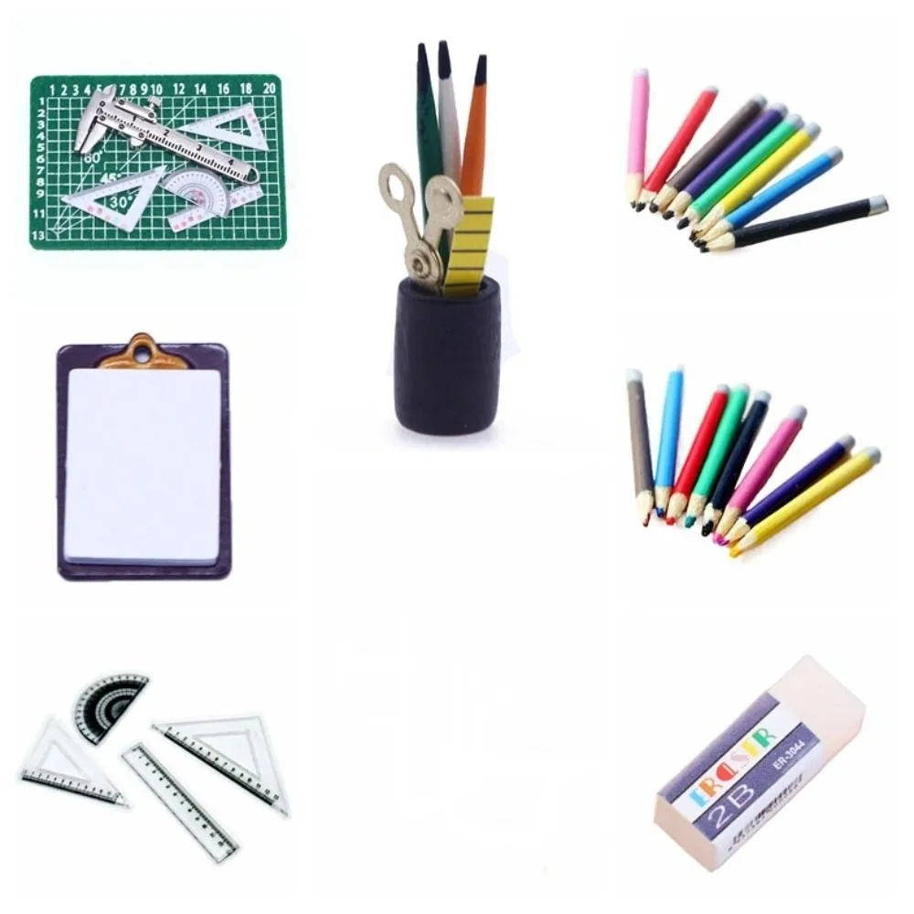 1:12 Schaal Briefpapier Poppen Accessoires Mini Schildergereedschap Miniatuur Kleurpotlood Speelhuis Pencontainer