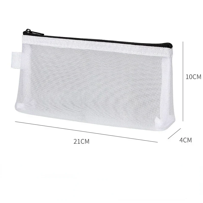 Grey Black Makeup Case Large Capacity Mesh Transparent Cosmetic Brush Bags Students Solid Color Zipper Nylon School Pencil Case