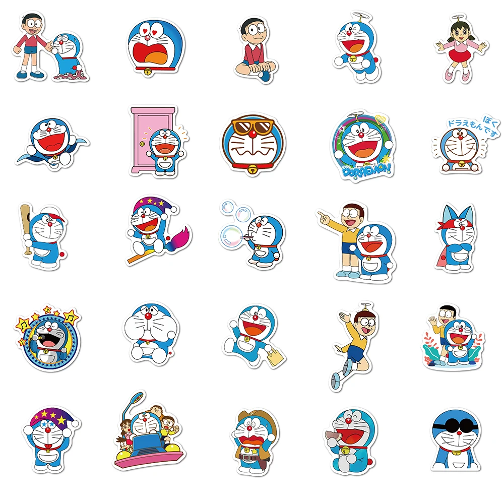 50pcs Anime Doraemon Stickers Waterproof Laptop Guitar Skateboard DIY Decoration Cute Book Phone Case Kawai Kids Sticker Pack