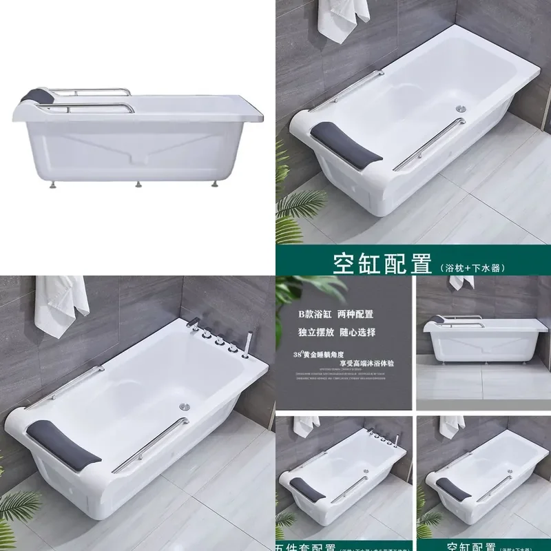 Freestanding Acrylic Bathtub with Armrests No Installation 1.2m 1.5m 1.7m Soaking Tub for Small Apartment Bathroom