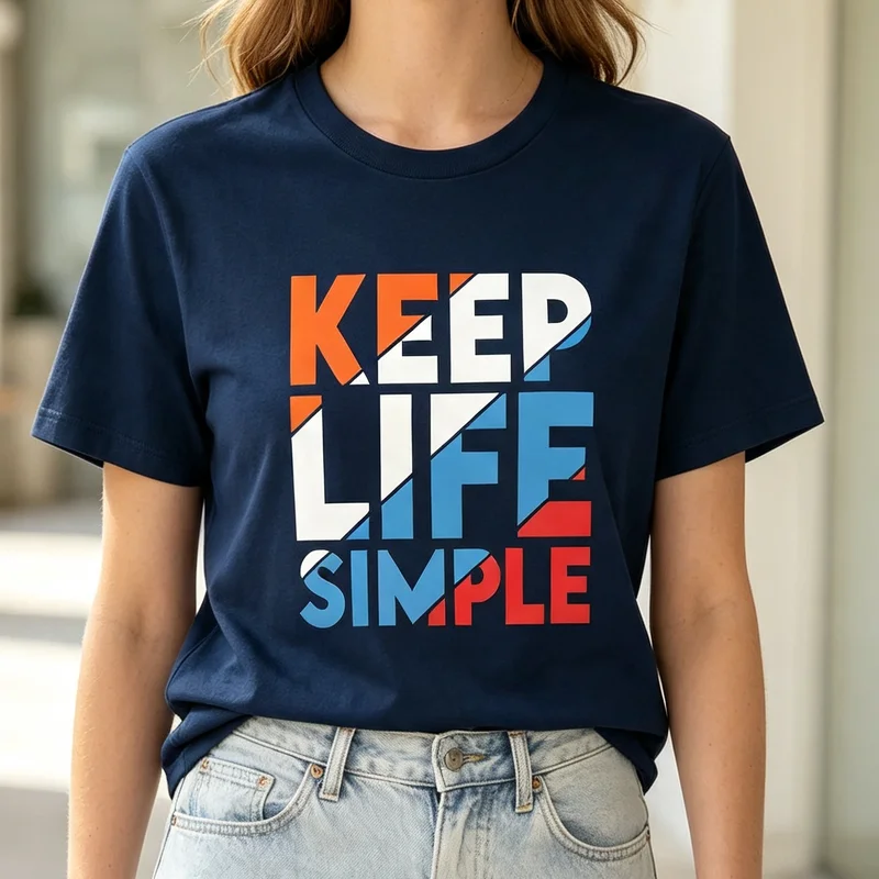 Keep Life Simple Minimal Quote Geometric Letter Positive Lifestyle T Shirt Graphic Tee Casual Streetwear for Men Women Fashion
