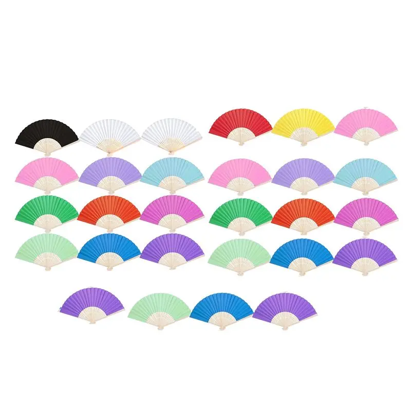 

28 шт. складных вееров из бамбука для свадеб, рукоделия, декора стен, сувениров для вечеринок, случайный дизайн-AT30