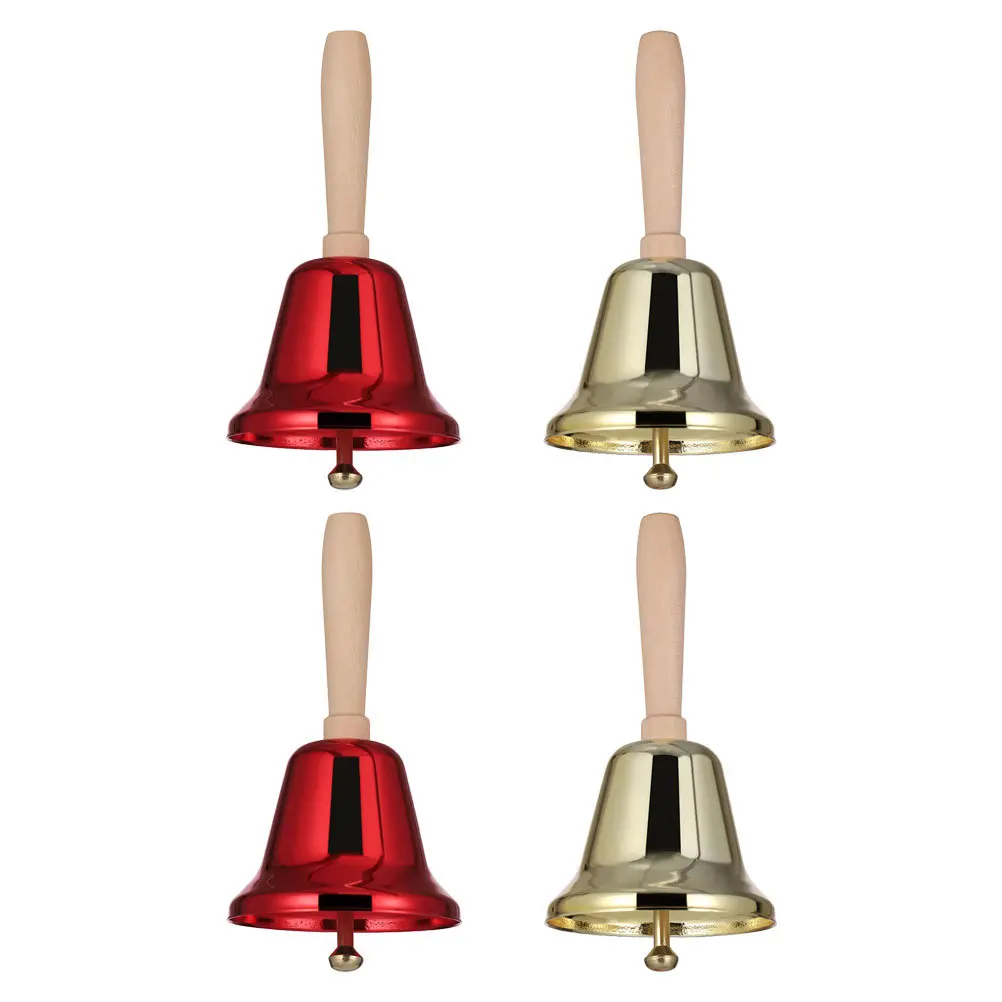 

4Pcs Wooden Handle Bells High-Quality Materials Long-Lasting Comfort Grip Christmas Decorations Metal Hand Bells