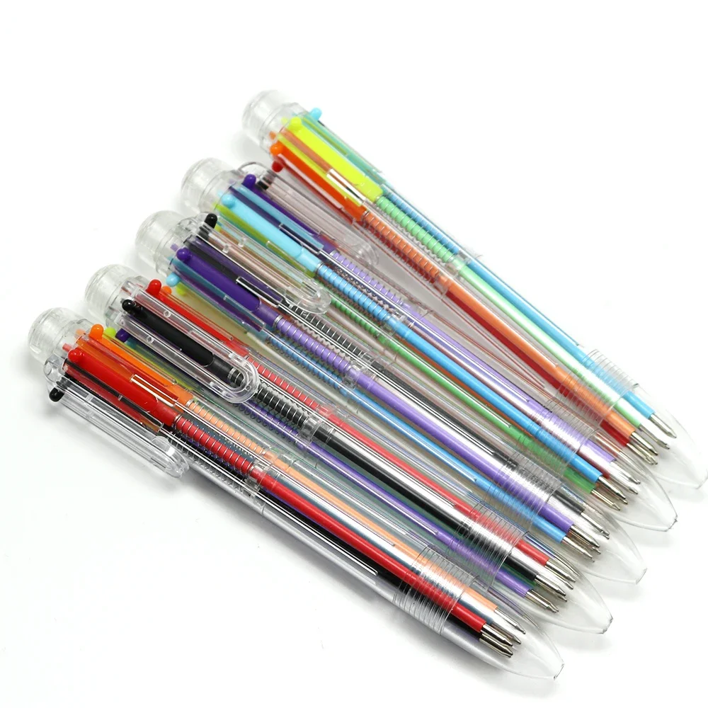 Plastic Pens With Multi-color Models 0.7mm 6 In 1 Six Colors Transparent Barrel Ballpoint Pen