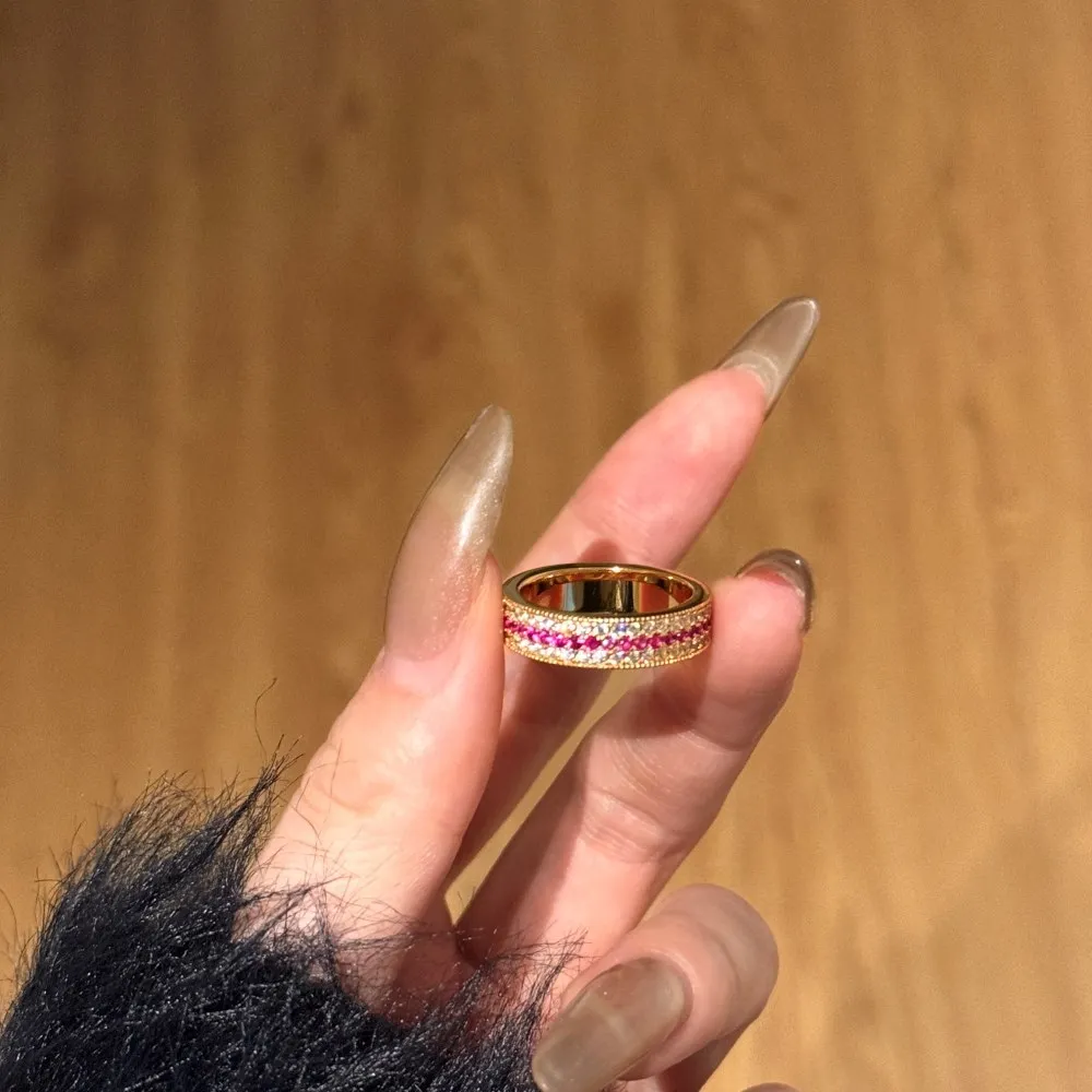 

New S925 Silver Ring Women's Light Luxury Diamond Rose Red Zircon High Grade Closed End Ring for Women