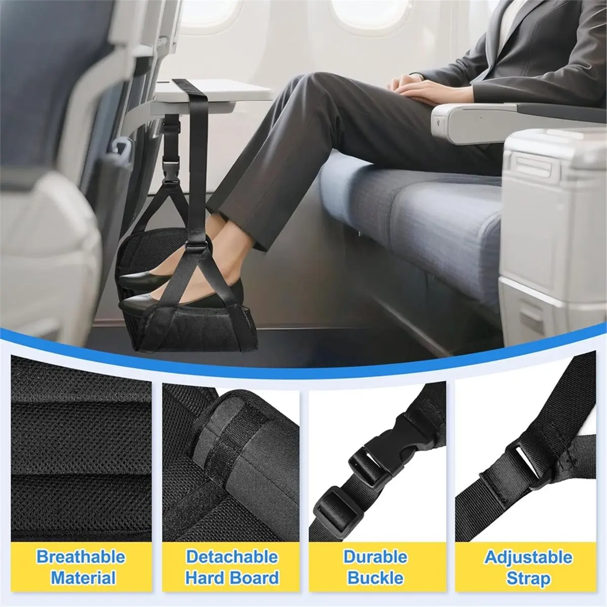 AA77 NEW Airplane Foot Hammock for Plane Travel, Detachable Bamboo Airplane Foot Rest for Long Flight, Desk Foot Hammock