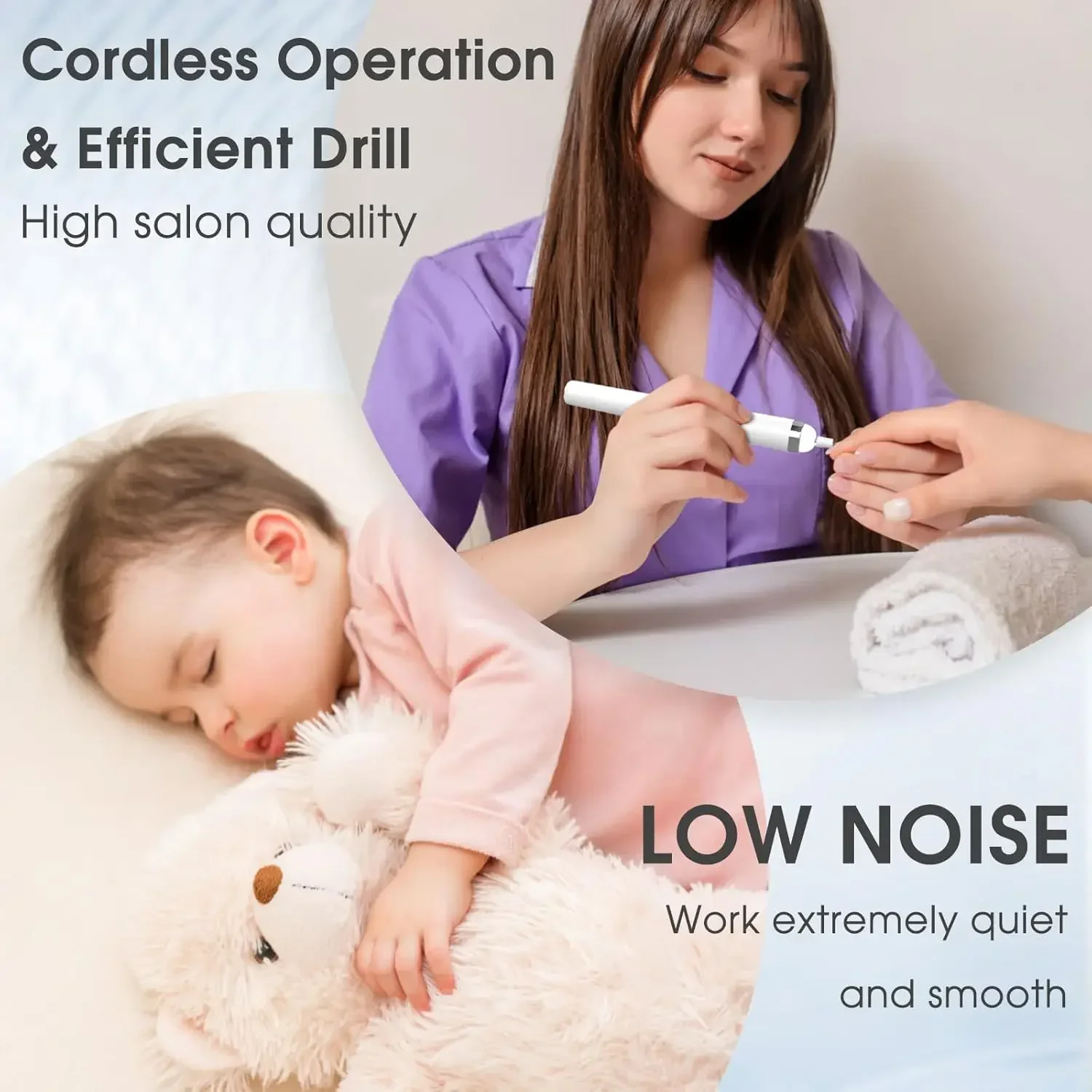 小型ポータブルネイルドリル - 4段階速度調整電動ネイルファイル、キューティクルケア機能付き、5種類の研磨ヘッド付属