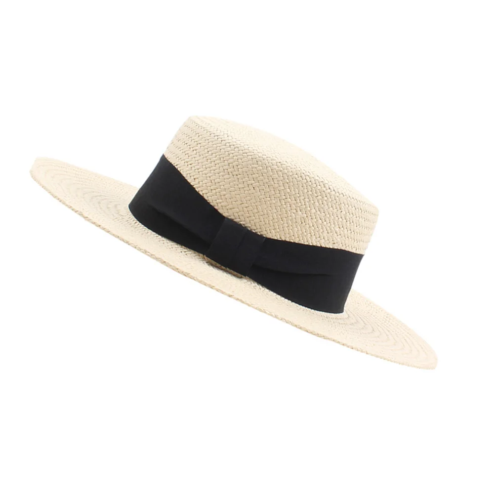 

Straw Sun Hat Women Men Beach Holiday Cap Black Adjustable UV Protection Wide Brim Outdoor Travel Fishing Vacation Daily Wear