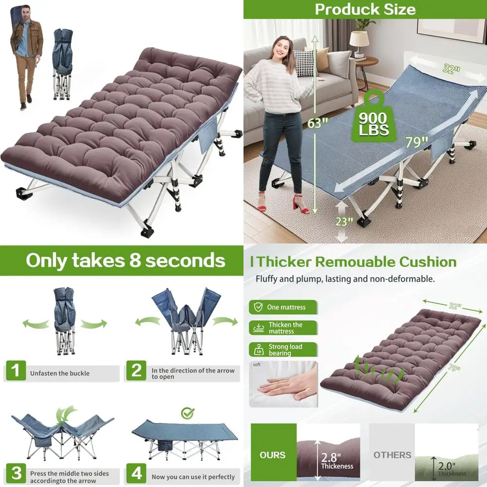 

Extra Large Comfortable Camping Cot with Mattress for Adults - Oversized Sleeping Cot Includes Carry Bag