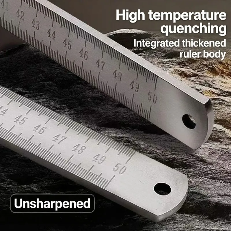 2.5mm Thick 50cm Long Stainless Steel Ruler, Forged Multipurpose Measuring Tool with Hanging Hole for Drawing, Woodworking, and