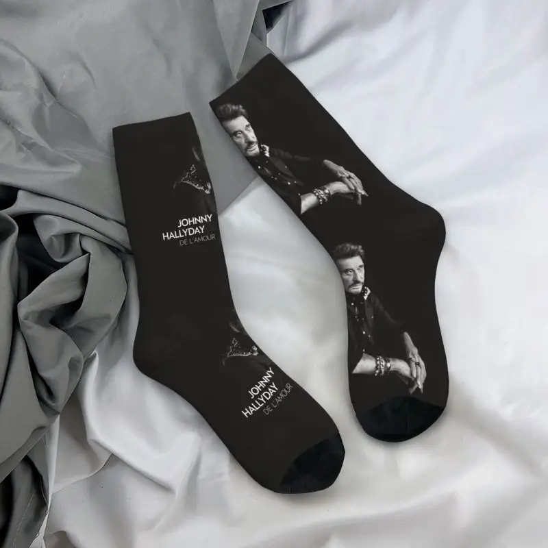 Calcetines estampados de Johnny Hallyday para hombre y mujer, medias elásticas de estilo Mucisian francés, novedad, para verano, Otoño e Invierno