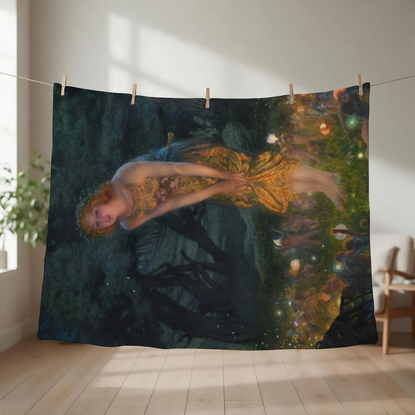 Midsummer Eve Edward Robert Hughes fairies mythology fantasy Throw Blanket couch cozy soft plush fuzzy picnic outdoor blanket